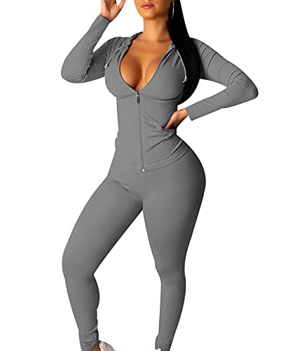 OADOBKICE Trainingsanzug Damen 2Pac Jogginganzug Damen Damen Sweatshirt Und Baggy Jogger Pant Damen Leichte Sportbekleidung Damen Sportbekleidung Schwarze Sportbekleidung Sweatshirt Grau M von OADOBKICE