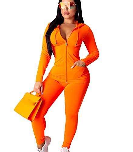 OADOBKICE Trainingsanzug Damen 2Pac Jogginganzug Damen Damen Sweatshirt Und Baggy Jogger Pant Damen Leichte Sportbekleidung Damen Sportbekleidung Schwarze Sportbekleidung Sweatshirt Orange S von OADOBKICE