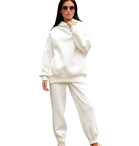 OADOBKICE Trainingsanzug Für Frauen Langarm Frauen Overall Billig Trainingsanzüge Jogger Langarm Tops Und Bottom Trainingsanzug Damen Full Set Plus Size Sportswear Damen Set Mit Pocket Weiß S von OADOBKICE
