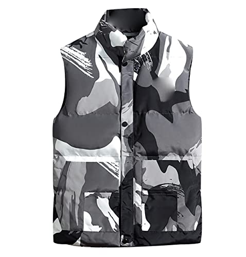 OADOBKICE Ultralight Packable Down Gilet Herren Sweatweste Herren Stehkragen Weste Camouflage Gilet Puffer Ärmellose Jacke Gesteppte Puffer Gilet Bubble Weste Ärmelloser Tarngraue Baumwolle XL von OADOBKICE