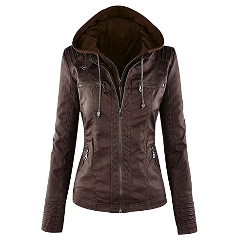 OADOBKICE Wind Jacke Damen Baggy Damen Jacke Biker Jacke Business Damen Jacke Kunstleder Jacke Übergröße Damen Jacke Warme Moter Jacke Mode Jacke Hübsches Jackenoberteil Kaffee 5XL von OADOBKICE