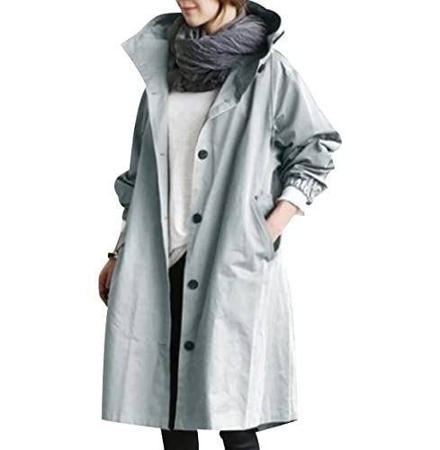 OADOBKICE Wind Jacke Damen Langarm Damenjacke Damen Outdoor Wander Jacken Leichte Wasserdichte Softshell Regen Jacke Mit Kapuze Oversize Jacke Winter Jacke Top Schwarz Damen Jacke Hellblau XL von OADOBKICE