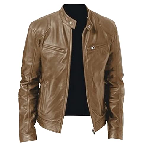 OADOBKICE Winterjacke Herren Winddichte Jacke Herren Leichte Jacke Businessjacke Arbeitsjacke Normale Jacke Wasserdichte Jacke Herren Leichte Herren Lederjacke Bikerjacke Herren Schwarz Khaki M von OADOBKICE
