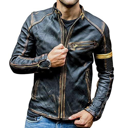 OADOBKICE Winterjacke Herren Windjacke Herren Lederjacke Herren Stehkragen Punkjacke Herren Motorrad Lederjacke Mit Mehreren Taschen Kunstlederjacke Verstaubare Jacke Herren Schwarz Schwarz 4XL von OADOBKICE