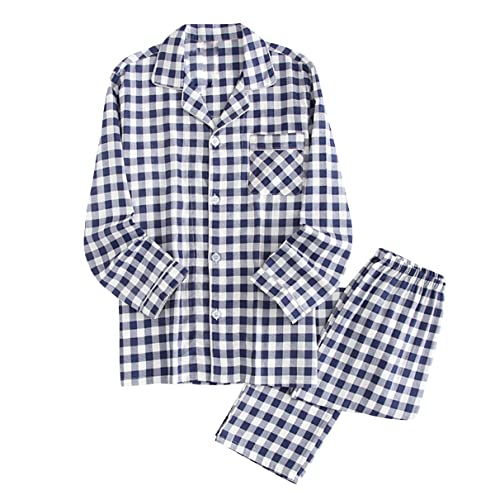 Pyjama Herren Baumwolle Übergroßer Schlafanzug Männer Paare Nachtwäsche Karierte Nachtwäsche Baumwollpyjama Sommerpyjama Slim Fit Nachtwäsche Langarm Homewear Günstige Blaukariertes Männchen XL von OADOBKICE