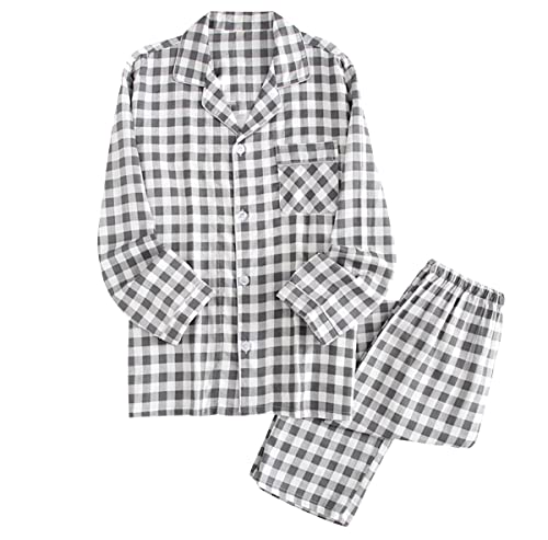 Pyjama Herren Baumwolle Übergroßer Schlafanzug Männer Paare Nachtwäsche Karierte Nachtwäsche Baumwollpyjama Sommerpyjama Slim Fit Nachtwäsche Langarm Homewear Günstige Graukariertes Männchen XL von OADOBKICE