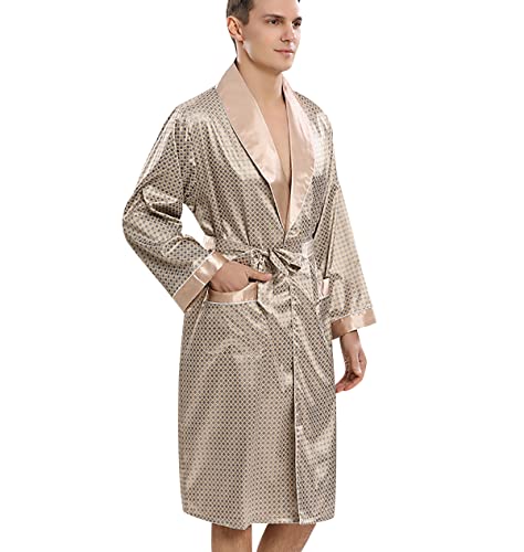 Sexy Pyjama-Set Übergroßer Schlafanzug Männer Seide Nachthemd Sommer Nachtwäsche Langarm Herren Schlafanzug Plus Größe Bademantel Lose Herren Nachtwäsche Sexy Schlaf Khakifarbenes kleines Gitter 5XL von OADOBKICE