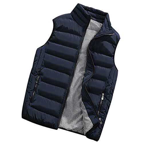 Ultraleichte Verstaubare Daunenweste Herren-Softshell-Gilet Activewear Westen Winddichte Fleece Gefütterte Oberbekleidung Reißverschlusstaschen Puffer-Daunenweste Lässige Herrenweste Blau XXL von OADOBKICE