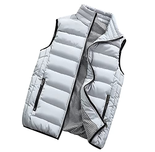 Ultraleichte Verstaubare Daunenweste Herren-Softshell-Gilet Activewear Westen Winddichte Fleece Gefütterte Oberbekleidung Reißverschlusstaschen Puffer-Daunenweste Lässige Herrenweste Grau XXL von OADOBKICE