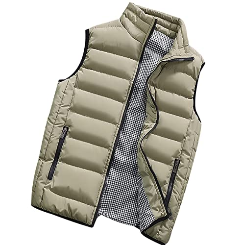 Ultraleichte Verstaubare Daunenweste Herren-Softshell-Gilet Activewear Westen Winddichte Fleece Gefütterte Oberbekleidung Reißverschlusstaschen Puffer-Daunenweste Lässige Herrenweste Khaki L von OADOBKICE