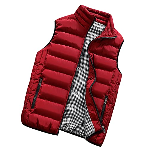 Ultraleichte Verstaubare Daunenweste Herren-Softshell-Gilet Activewear Westen Winddichte Fleece Gefütterte Oberbekleidung Reißverschlusstaschen Puffer-Daunenweste Lässige Herrenweste Rot 4XL von OADOBKICE