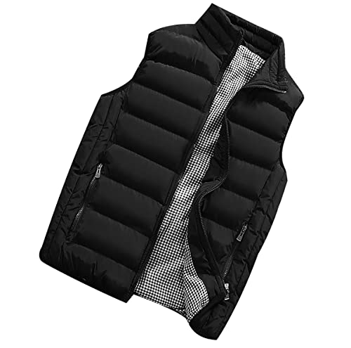 Ultraleichte Verstaubare Daunenweste Herren-Softshell-Gilet Activewear Westen Winddichte Fleece Gefütterte Oberbekleidung Reißverschlusstaschen Puffer-Daunenweste Lässige Herrenweste Schwarz 4XL von OADOBKICE
