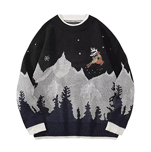 Weihnachtspullover Damen Weihnachtspullover Damen Lose Damen Pullover Winter Damen Vollarm Pullover Rundhalsausschnitt Gestrickt Oversize Pullover Paar Gestrickt Verdicken Neuheit Schwarz XL von OADOBKICE