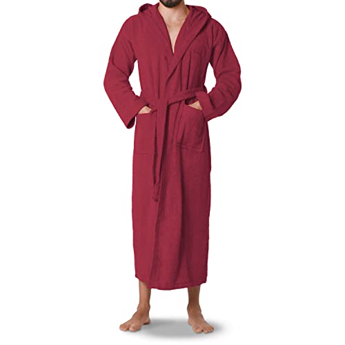 OAHOO Damen und Herren Frottee Bademantel mit Kapuze (1 Stück) Extra-langer Schnitt - Jester Red M von OAHOO