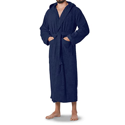 OAHOO Damen und Herren Frottee Bademantel mit Kapuze (1 Stück) Extra-langer Schnitt - Navy XL von OAHOO