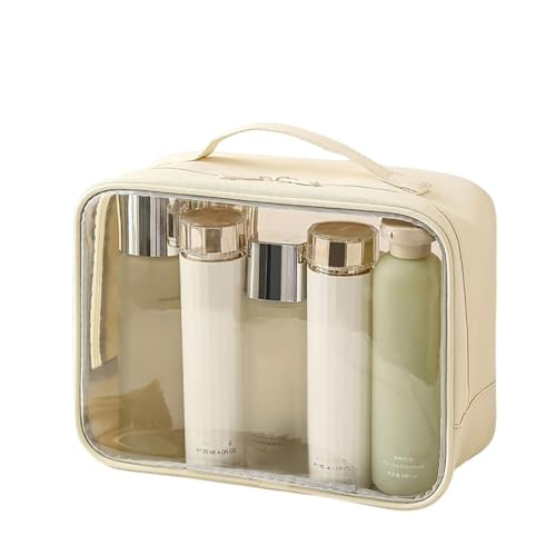 OAIEU Mehrzweck-Kosmetik-Kulturbeutel, Transparent, Tragbar, Großes Fassungsvermögen, Reise-Make-Up-Tasche Für Frauen (Beige, Große Größe) von OAIEU