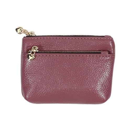 OAIEU Vintage-Leder-Mini-Münzbeutel, Trendiges Kleines Portemonnaie Mit Reißverschluss(Eichenrot) von OAIEU