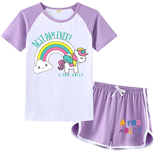 OAIXIUR A for Adley Prints Mädchen Pyjama Sets YouTube Gamer Merch, modisch, bequeme Shorts und Tops Trainingsanzüge, violett, 128 von OAIXIUR