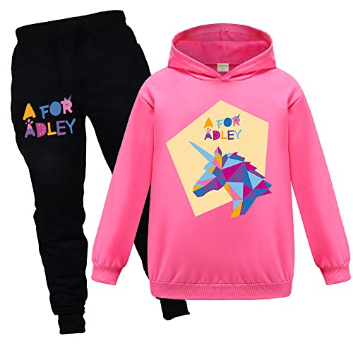 OAIXIUR Adley YouTube Merch Trainingsanzug Hoodie & Jogger 2 Stück Mädchen Outfit, rosa - deep pink, 5-6 Jahre von OAIXIUR