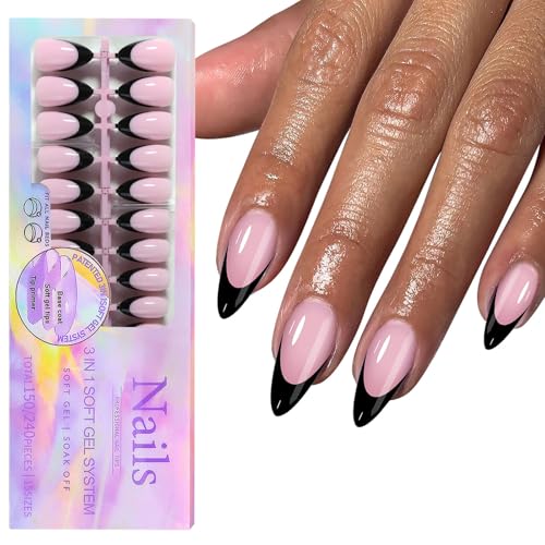 150 Stück Schwarze Gelnägel Mit Französischer Spitze Kurzer Sarg Zum Aufdrücken Der Nägel Künstliche Acrylnägel Einfache Anwendung Für Frauen von OAJABBGE