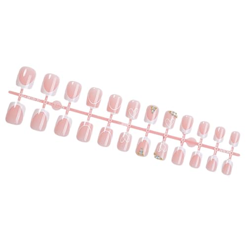 24 Pcs Kurzquadratische Presse Auf Nägeln Mit Französischer Spitze Valentines Herz Voll Bedeckt Falsche Nägel Maniküre Nägel Kunst Für Frauen von OAJABBGE
