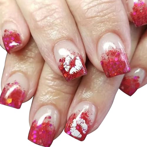 24 Stück Quadratische Nägel Zum Aufdrücken Valentinstag Französische Kunstnägel Acryl Kunstnägel Künstliche Nägel Kleber Auf Den Nägeln Für Damen von OAJABBGE