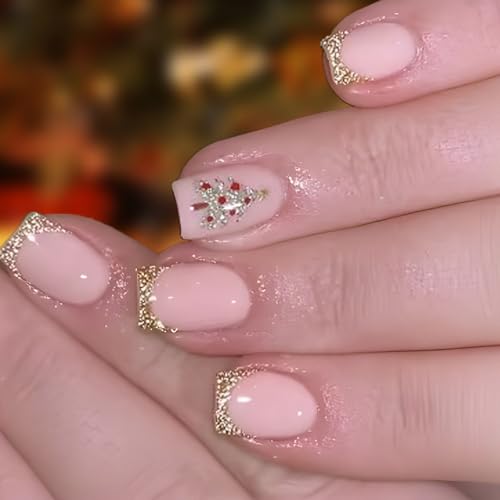 24 Stück Quadratische Nägel Zum Aufdrücken Weihnachten Französische Kunstnägel Acryl Kunstnägel Künstliche Nägel Kleber Auf Den Nägeln Für Damen von OAJABBGE