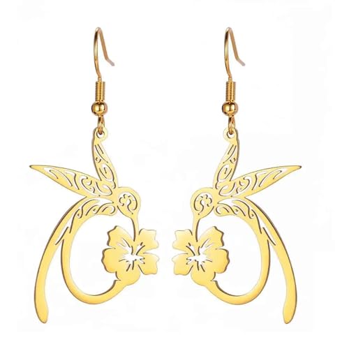 Hummingbird Und Blumenohrringe Für Frauen Mädchen Edelstahl Vogel Blumenheize Drop Ohrringe Schmuck Geschenk von OAJABBGE