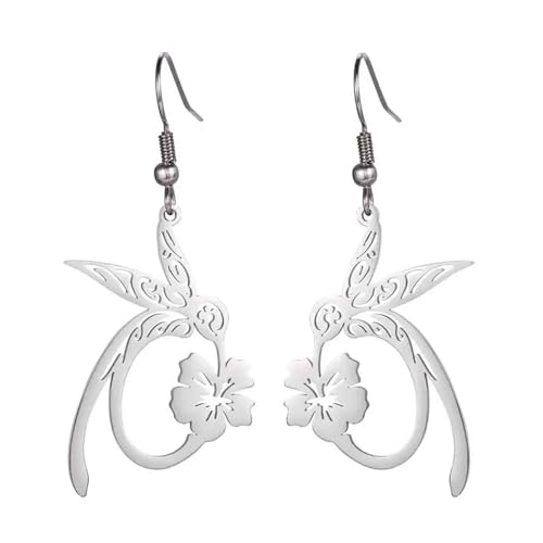 Hummingbird Und Blumenohrringe Für Frauen Mädchen Edelstahl Vogel Blumenheize Drop Ohrringe Schmuck Geschenk von OAJABBGE