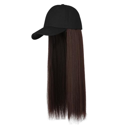 Mädchen Baseballhut Mit Glatten Langen Geraden Haarverlängerungen Für Mädchenstraßenfotografie Gerade Kurzes Haarstück von OAJABBGE