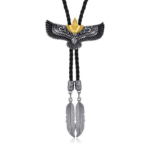 OAJABBGE Bolo Krawatte Für Herren Und Damen Cowboy Krawatte Lederseil Halskette Mit Fliegendem Und Gefiedertem Anhänger Aus Metall Schmuck Hemdkette von OAJABBGE