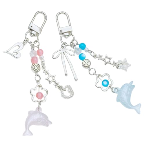 OAJABBGE Delphin Anhängerschlüsselkette Mit Herz Bowknot Charm Acryl Perlen Keyring Modes Accessoire Für Schlüssel Und Taschen von OAJABBGE