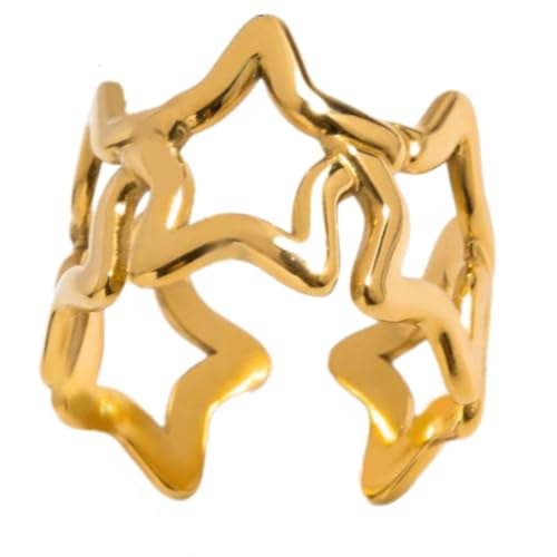 OAJABBGE Edelstahlsternausschnitte Ringe Verstellbare Band Pentagramme Öffnen Ringe Accessoire Für Lässige Oder Formelle Looks Trendy Frauensternschmuck von OAJABBGE
