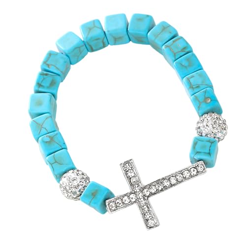 OAJABBGE Einstellbare Kreuze Charm Elastic Armband Türkis Perlen Schmuck Für Vielseitige Styling Frauen Türkiskreuze Stretch Armband von OAJABBGE