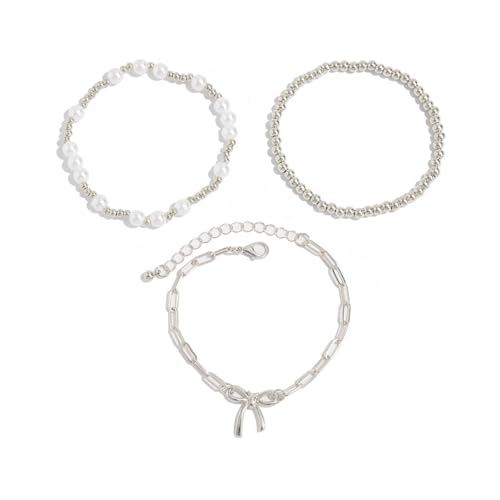 OAJABBGE Elegante Bowknot Imitation Perlen Armband Einstellbare Handkette Für Frauen Mode Schmuckzubehör Geschenk Bowknot Armband Für Tägliche Verschleiß von OAJABBGE
