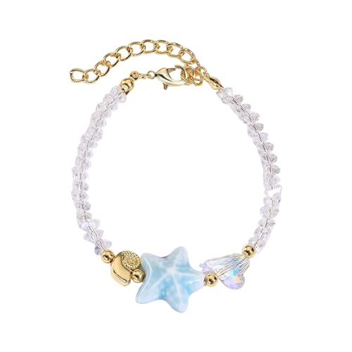 OAJABBGE Elegante Verstellbare Meereskreaturen Charmalme Armband Keramik Seesterne Schnecken Designs Kristalle Perlen Schmuck Geschenk Keramik Schnecken Charme Armband von OAJABBGE