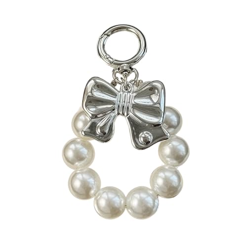 OAJABBGE Eleganter Künstlicher Perle Bowknot Schlüsselbund Charm Acryl Perlen Keyring Tasche Anhänger Für Handtaschen Und Rucksäcke von OAJABBGE