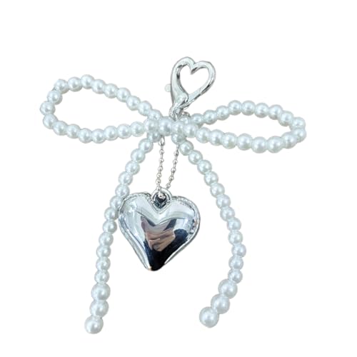 OAJABBGE Imitation Perle Perlen Perlen Key Chain Handgefertigtes Buggeformte Keyring Trendy Silver Heart Charme Key Ringe Frauen Accessoire von OAJABBGE