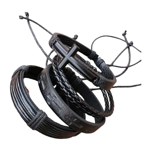 OAJABBGE Packung Aus 4 Handgefertigtem Lederarmband Multilayer Handgelenk Schmuck Textur Für Frau Und Mann Geflochtenes Lederreligius Armband von OAJABBGE