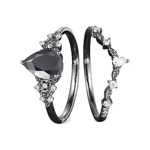 OAJABBGE Schwarze Zirkonia Ringe Zeitgenössischer Leichtmetallschmuck Für Frauen Verstellbare Größe 6 10 Verschiedene Gotische Modeaccessoire Frauen Schwarze Zirkon Blumenringe von OAJABBGE