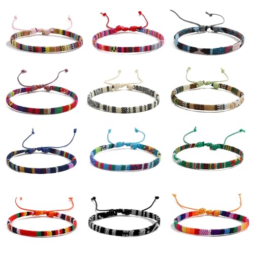 OAJABBGE Set Von 12 Bequemen Wattebädern Mit Handgefertigtem String Seilschmuck Gewebte Armbänder Mit Verstellbarer Größe Handgefertigt von OAJABBGE