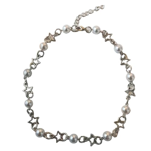 OAJABBGE Stylish Link Halskette Coole Sternperlen Perlen Neckketten Modische Colarbone Ketten Accessoire Für Partys Und Konzerte von OAJABBGE