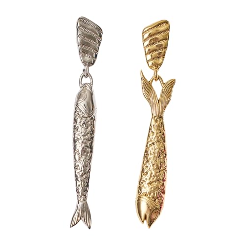 Retro Fisch Nicht Übereinstimmende Ohrringe Edelstahl Textur Eleganter Ohrschmuck Perfekt Für Tägliche Verschleiß Und Besondere Anlässe Mode Asymmetrische Ohrpaare von OAJABBGE