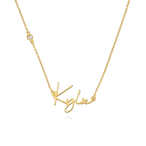 OAK & LUNA - Personalisierte Belle Skript Name Halskette - Geschenk für Sie - Zierliche Schmuck für Weihnachten, Muttertag (0,05 ct Runder Diamant, 750er Rosé Gold Vermeil) von OAK & LUNA