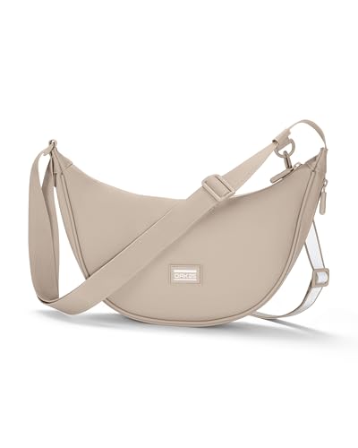 OAK25 Crossbody Bag Damen & Herren Beige - Every Day Half Moon Bag - Umhängetasche im Halbmond Stil - Reflektierende Fahrrad Bauchtasche - Wasserabweisend von OAK25