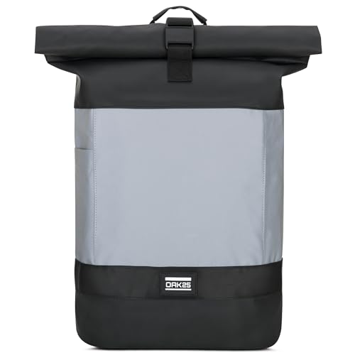 OAK25 Rolltop Rucksack Damen & Herren Schwarz - Commute L - Reflektierender Fahrradrucksack - Hohe Sichtbarkeit & Sicherheit - Fahrrad Daypack mit Laptop Fach - Wasserabweisend von OAK25