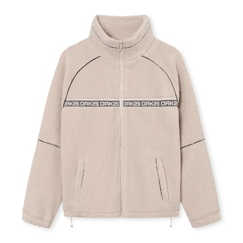 OAK25 Teddyfleece Jacke Damen & Herren Beige - Everyday Fleece - Unisex Sherpa Fleecejacke für Herbst & Winter - Teddy Jacke mit reflektierenden Details - Fleece Jacke von OAK25