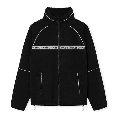 OAK25 Teddyfleece Jacke Damen & Herren Schwarz - Everyday Fleece - Unisex Sherpa Fleecejacke für Herbst & Winter - Teddy Jacke mit reflektierenden Details - Fleece Jacke von OAK25