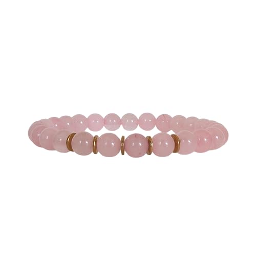 OAK7 echtes hochwertiges ROSENQUARZ Halbedelstein Armband Damen, 6 mm Steine mit goldenen Edelstahlelemente, Schutzstein Naturstein Heilstein Talisman Edelstein Yoga Armbänder (Rosenquarz, L/XL) von OAK7