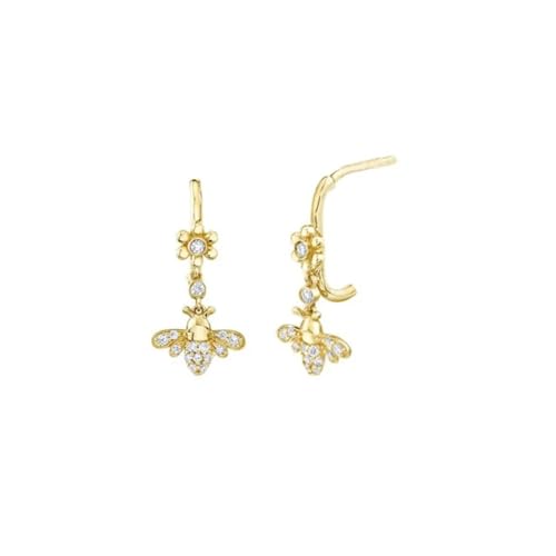 Ohrringe Ohrstecker Damen Schmuck Earrings Mode Bling Funkelnde Mädchen Süße Honigbiene Mit Blumen Charm Baumeln Ohrstecker Für Frauen Party Pendientes W0312-Y von OAKITA